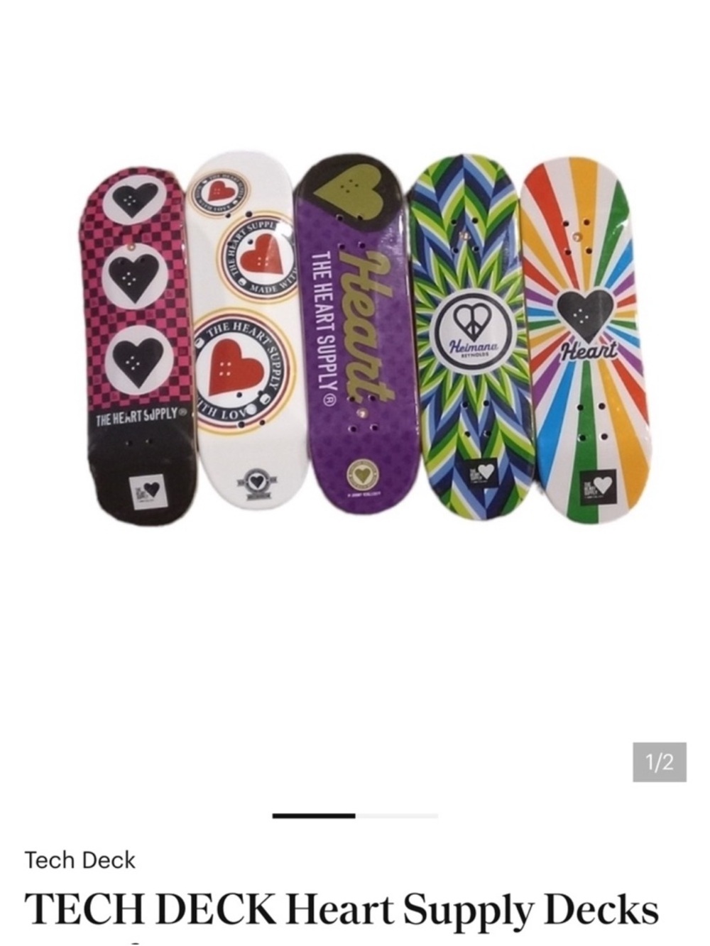Tech Deck Heart Supply Mini Skateboard Decks - Multicolor Set of 5 - Picture 2 of 5